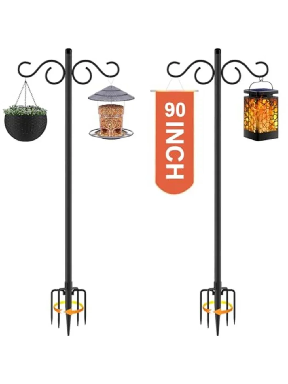 Double Shepherds Hooks for Outdoor,2 Pack 90 Inch Bird Feeder Pole with 5 Prongs